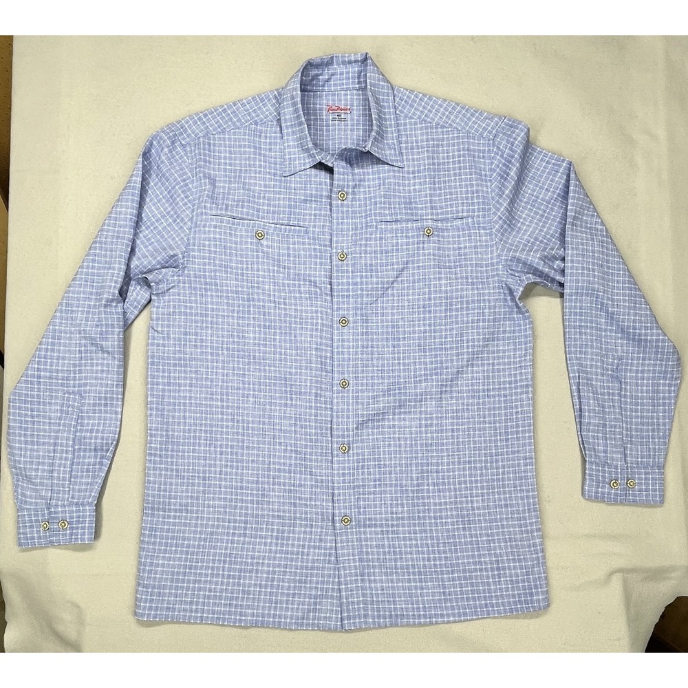 RailRiders Men's MD Long Sleeve Outdoor Hiking Shirt Blue Grid Plaid Vented Trai